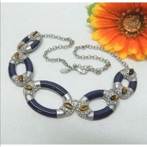 Liam Family.Silver Tone, Blue Emanuel , Tigers eye & Crystal Necklace.